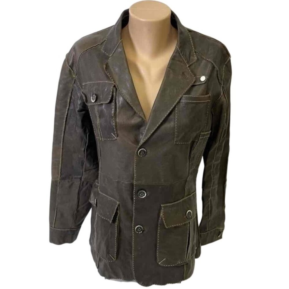 Women’s VTG Boss Hugo Boss Size 6/8 S Brown Leather Tailored Shirt Blazer Jacket